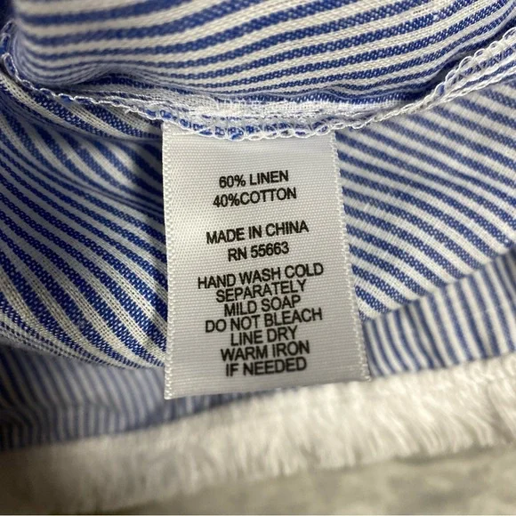 NEW Cynthia Rowley Linen Blend Fringe Sleeve Striped Nautical Blouse Sz 2X Blue - Picture 7 of 7